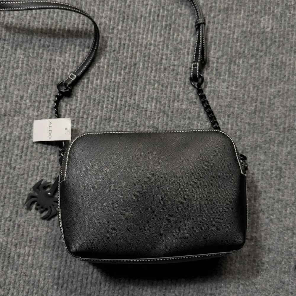 Aldo Black Silver Spider Web Purse Crossbody Bag Spider Charm Halloween Goth NEW